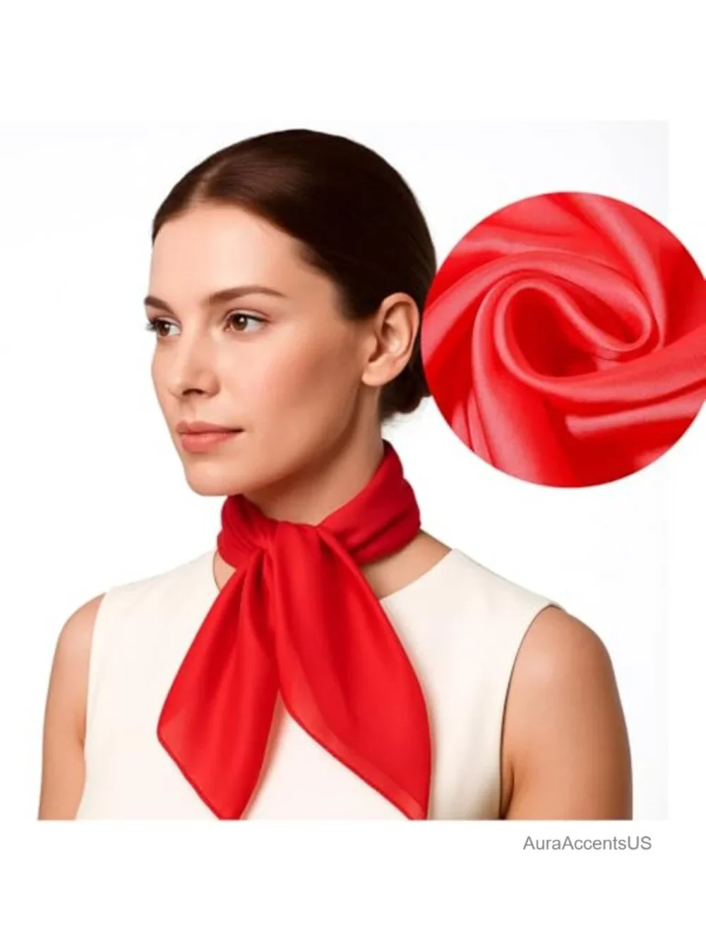 Chiffon Square Scarf 26x26 in Retro Satin Silk Feeling Neck Scarf for Women